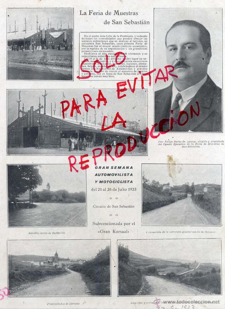 Coleccionismo de Revistas y Peri&oacute;dicos: SAN SEBASTIAN 1923 FERIA DE MUESTRAS -SEMANA AUTO MOVILISTICA HOJA REVISTA