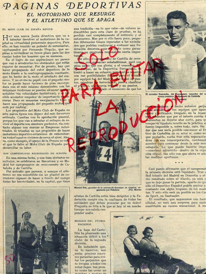 Coleccionismo de revistas y peri&oacute;dicos: MADRID 1933 CHALET DEL CLUIB PE&Ntilde;ALAR DE ESQUI HOJA REVISTA