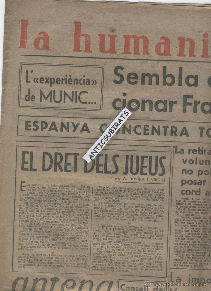 Coleccionismo de Revistas y Peri&oacute;dicos: DIARI 1938 GUERRA CIVIL JUDIOS JUEUS BATALLA DE L' EBRE COS A COS LA COTA 384 COLL DEL COS LLAVORSI