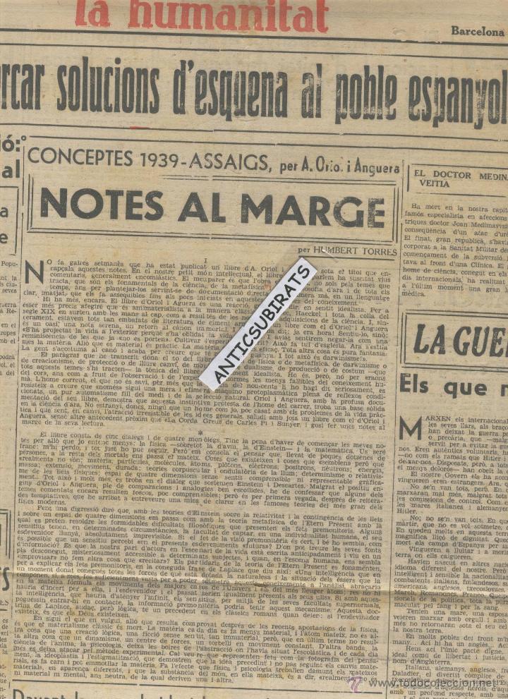Collezionismo di Riviste e Giornali: DIARI ANY 1938 PERIODISTES DE LA GUERRA CIVIL HUMBERT TORRES LLUIS CAPDEVILA JAUME MIRAVITLLES VIGO