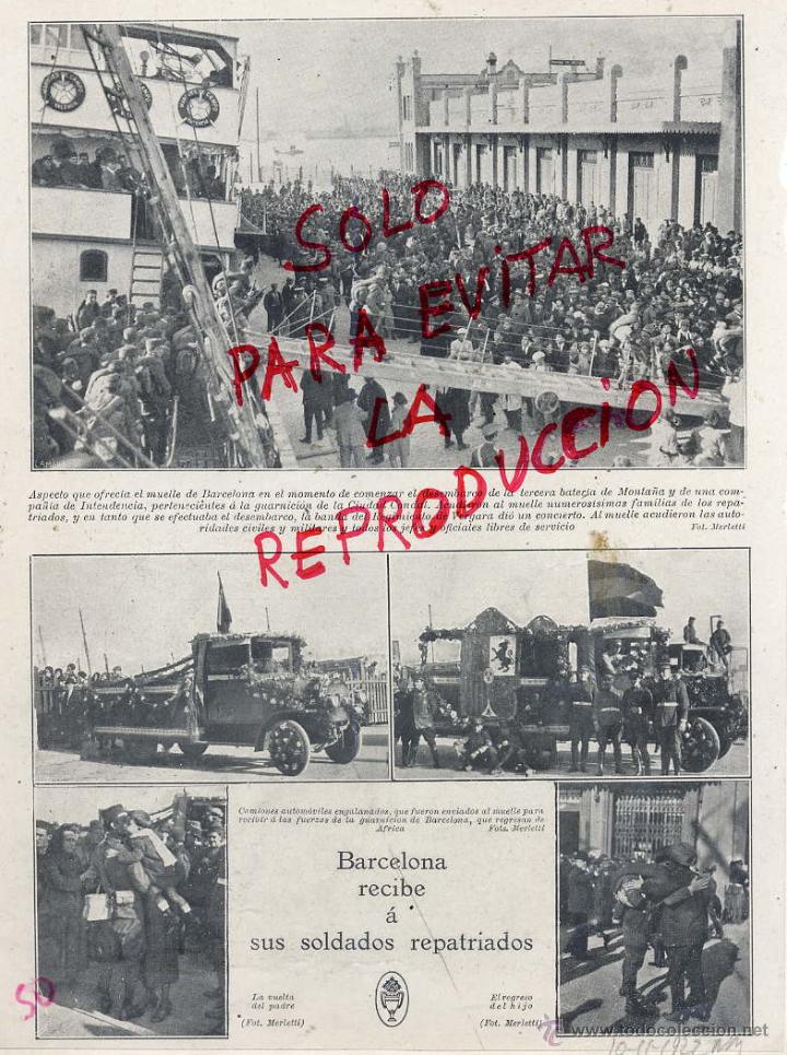 Sammeln von Zeitschriften und Zeitungen: MARRUECOS 1922 BARCELONA LLEGADA SOLDADOS REPATRIADOS HOJA REVISTA