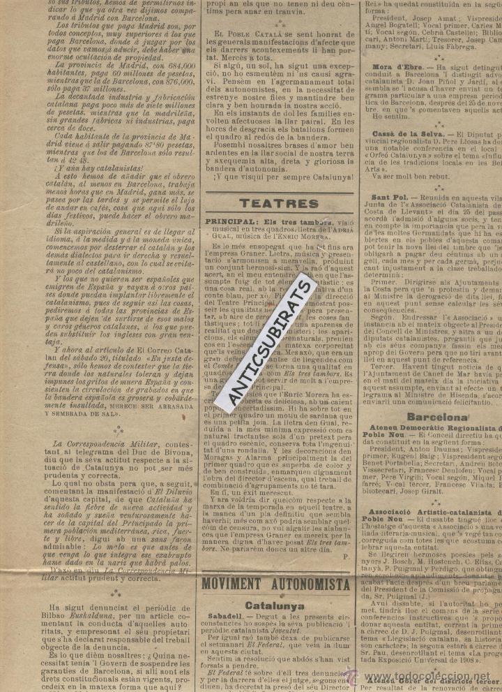 Collection Magazines and Newspapers: DIARI ANY 1906 ACTES AUTONOMISTES DE CATALUNYA A MOLINS DE REI CASSA DE LA SELVA SANT POL MORA EBRE