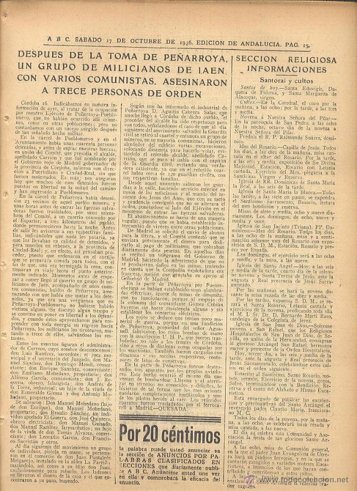 Coleccionismo de Revistas y Periódicos: DIARIO ILUSTRADO ABC 17 DE OCTUBRE 1936 NÚM 10416 GUERRA CIVIL *GRAL VARELA CASAS RUBIO CERCO MADRID - Foto 5 - 45729665