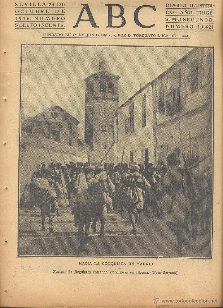 Coleccionismo de Revistas y Peri&oacute;dicos: DIARIO ILUSTRADO ABC 23 DE OCTUBRE 1936 N&Uacute;M 10421 GUERRA CIVIL *