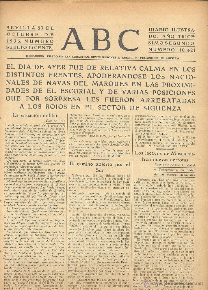 Coleccionismo de Revistas y Periódicos: DIARIO ILUSTRADO ABC 23 DE OCTUBRE 1936 NÚM 10421 GUERRA CIVIL * - Foto 2 - 45729955
