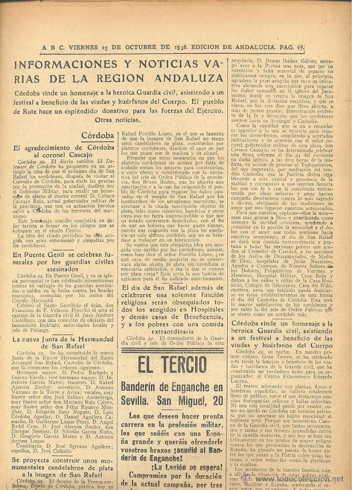 Coleccionismo de Revistas y Periódicos: DIARIO ILUSTRADO ABC 23 DE OCTUBRE 1936 NÚM 10421 GUERRA CIVIL * - Foto 4 - 45729955