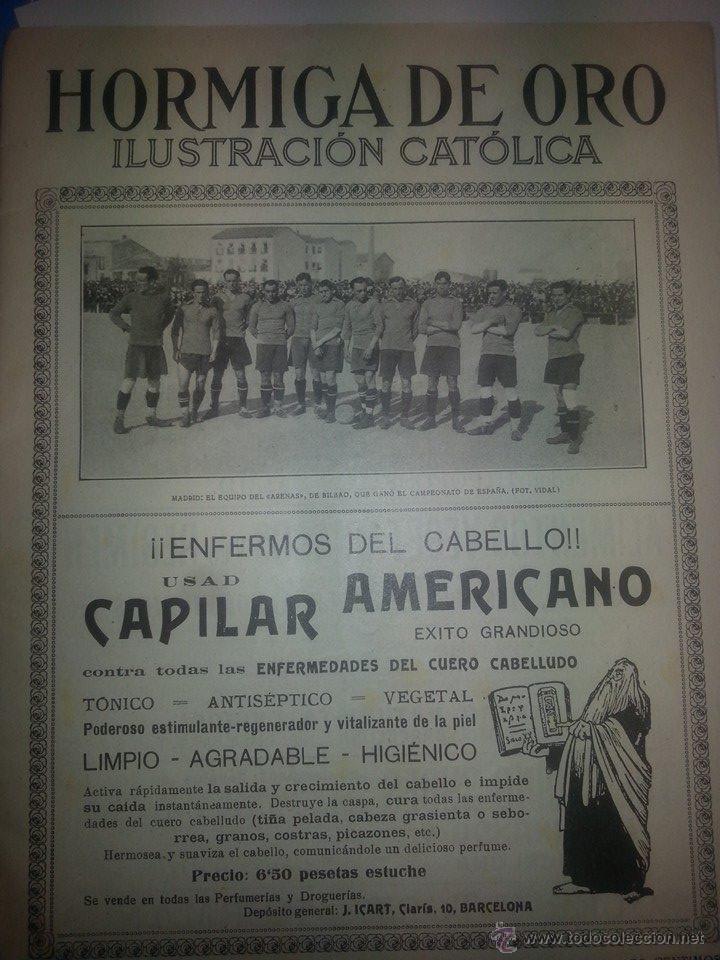Coleccionismo de revistas y peri&oacute;dicos: LA HORMIGA DE ORO. 1919. FUTBOL. EN PORTADA EL ARENAS DE GUECHO QUE GANO EL CAMPEONATO DE ESPA&Ntilde;A