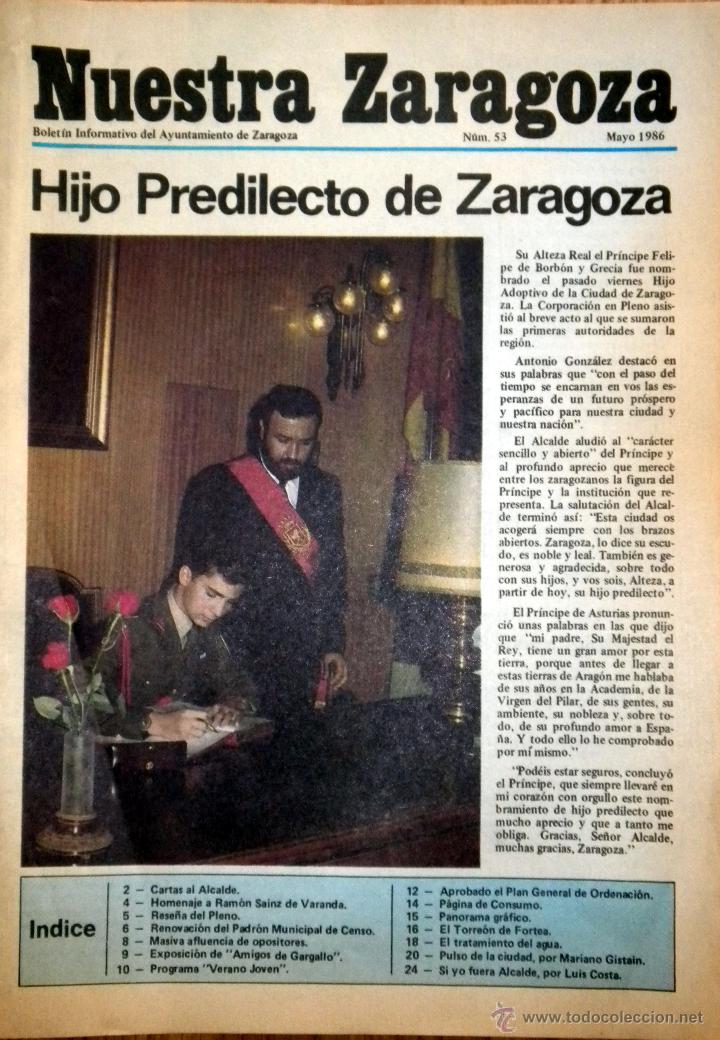 Coleccionismo de revistas y peri&oacute;dicos: REVISTA NUESTRA ZARAGOZA 1986 FELIPE VI LUIS COSTA REAL ZARAGOZA