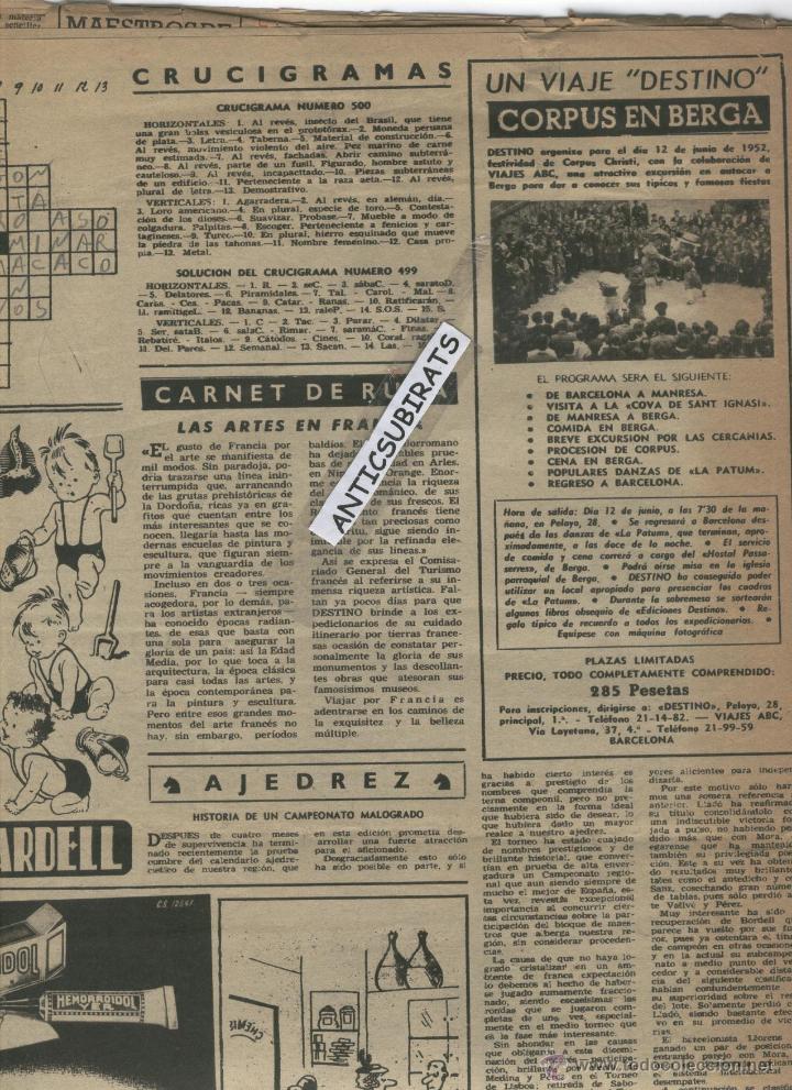 Coleccionismo de Revistas y Peri&oacute;dicos: DESTINO A&Ntilde;O 1952 LA PATUM DE BERGA NANS VELLS NOUS LOS GITANOS SPONTEX SALA DE TOMATE MUSA CATSUP