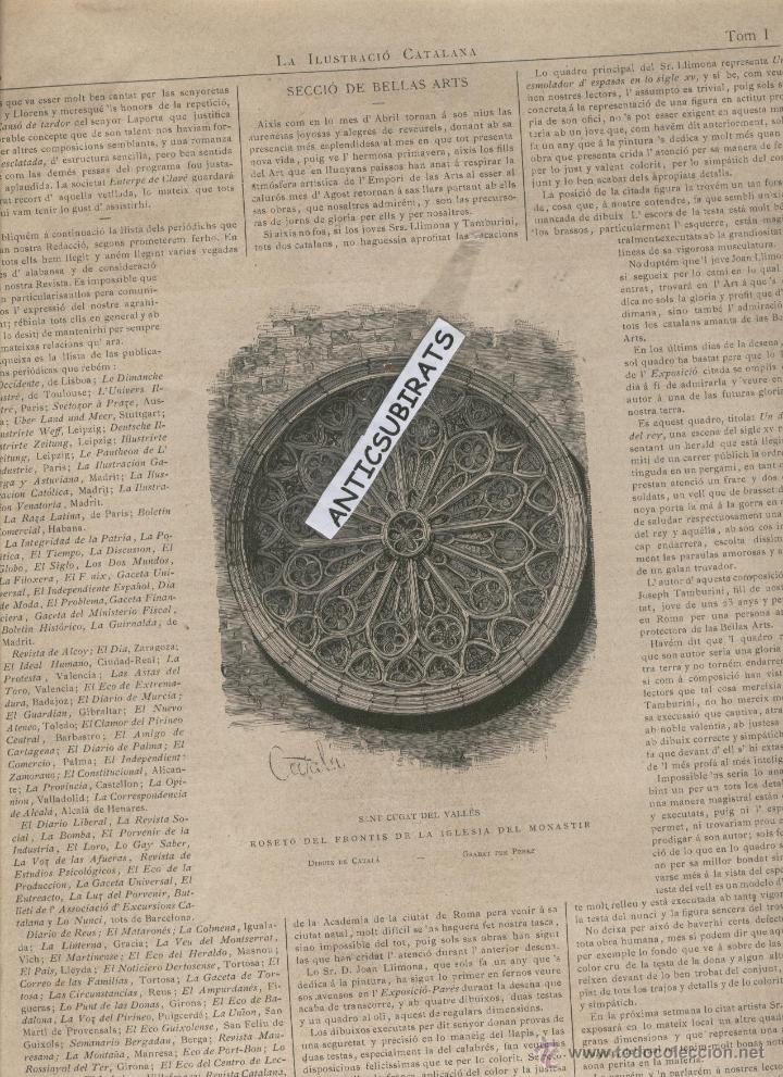 Coleccionismo de revistas y peri&oacute;dicos: ILUSTRACIO CATALANA 1880 DETERIORAMENT DEL MONESTIR DE SANT CUGAT DEL VALLES FERROCARRIL DE TREMP