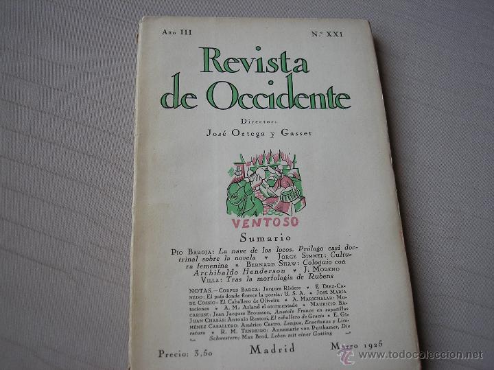 Coleccionismo de revistas y peri&oacute;dicos: REVISTA DE OCCIDENTE N&ordm; XXI, primera &eacute;poca, a&ntilde;o III, marzo 1925, P&iacute;o Baroja, Moreno Villa y otros.