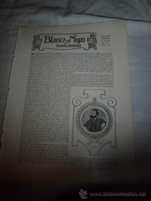 Coleccionismo de Revistas y Peri&oacute;dicos: RETRATOS HISTORICOS.CARLOS RUBIO POR AZORIN HOJA REVISTA BLANCO Y NEGRO 1906