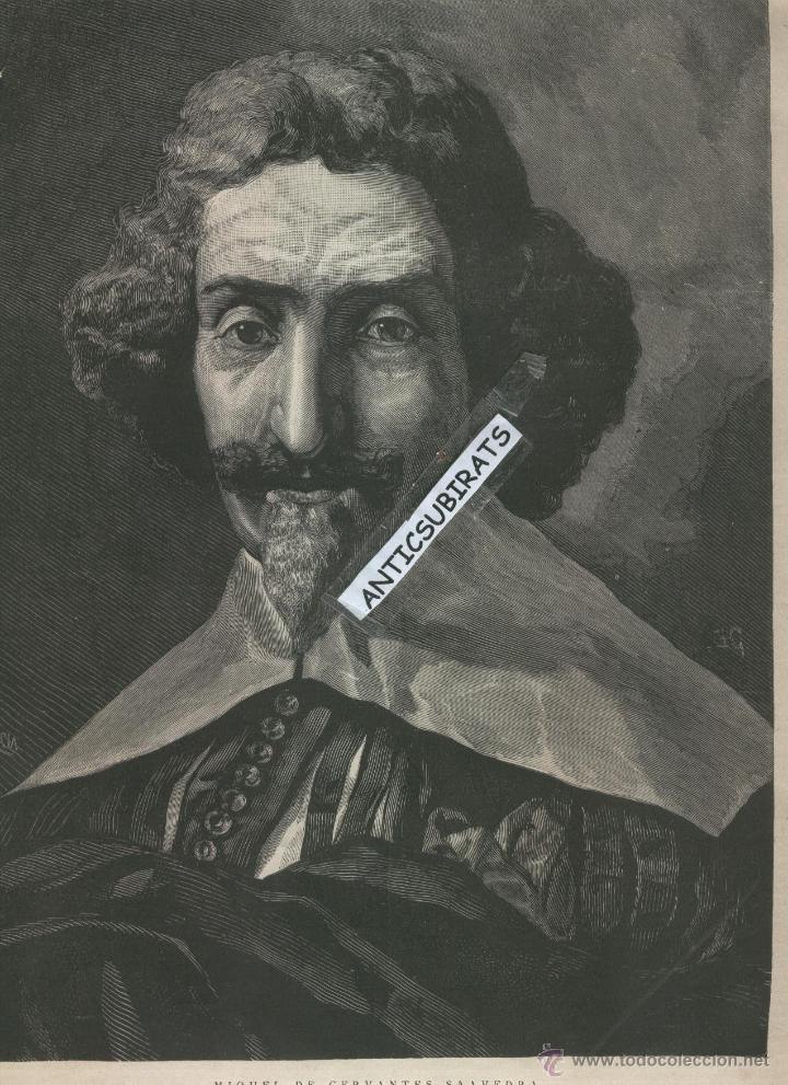 Coleccionismo de Revistas y Peri&oacute;dicos: REVISTA A&Ntilde;O 1881 ENORME GRABADO DE MIGUEL DE CERVANTES SAAVEDRA 28 X 40 CM DEL BIBLIOTECA NACIONAL