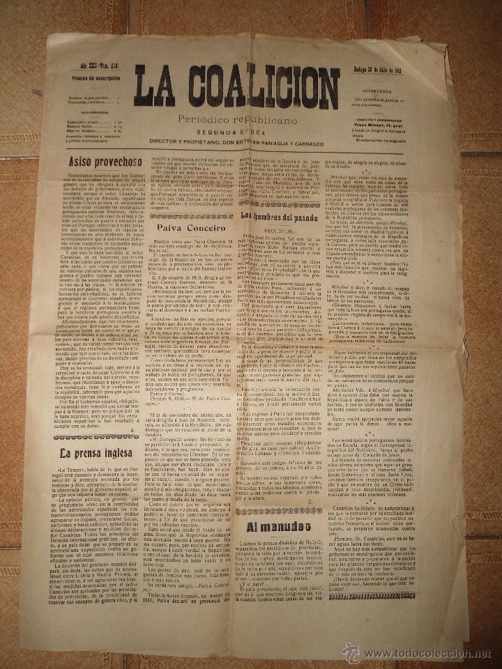 Collection Magazines and Newspapers: ANTIGUO PERIODICO LA COALICION - PERIODICO REPUBLICANO BADAJOZ - 1912