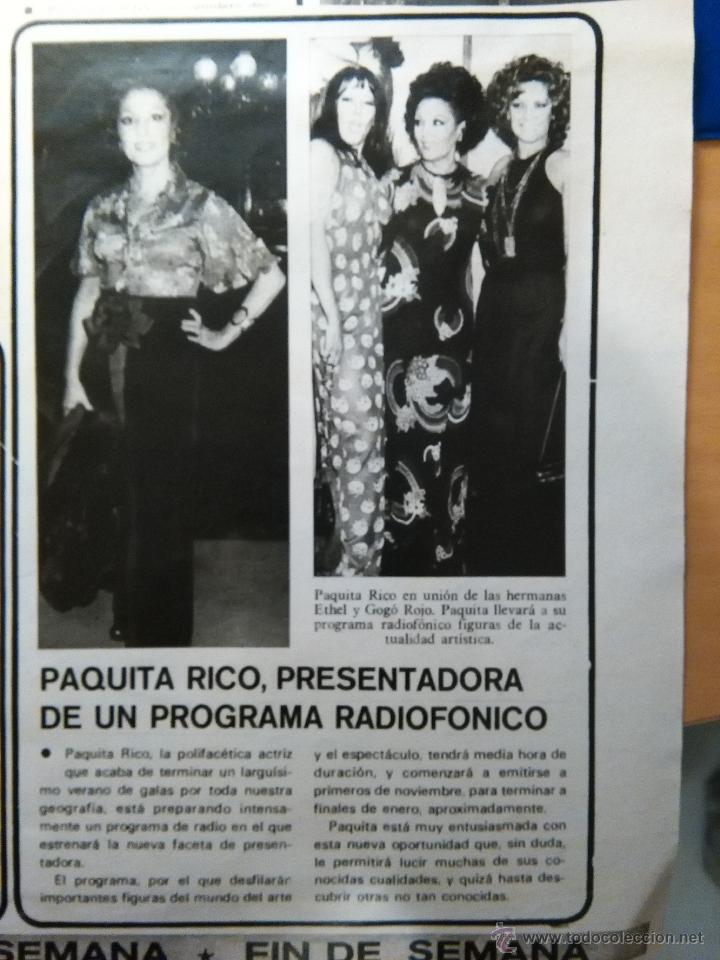 Coleccionismo de revistas y peri&oacute;dicos: RECORTE PAQUITA RICO ETHEL GOGO ROJO
