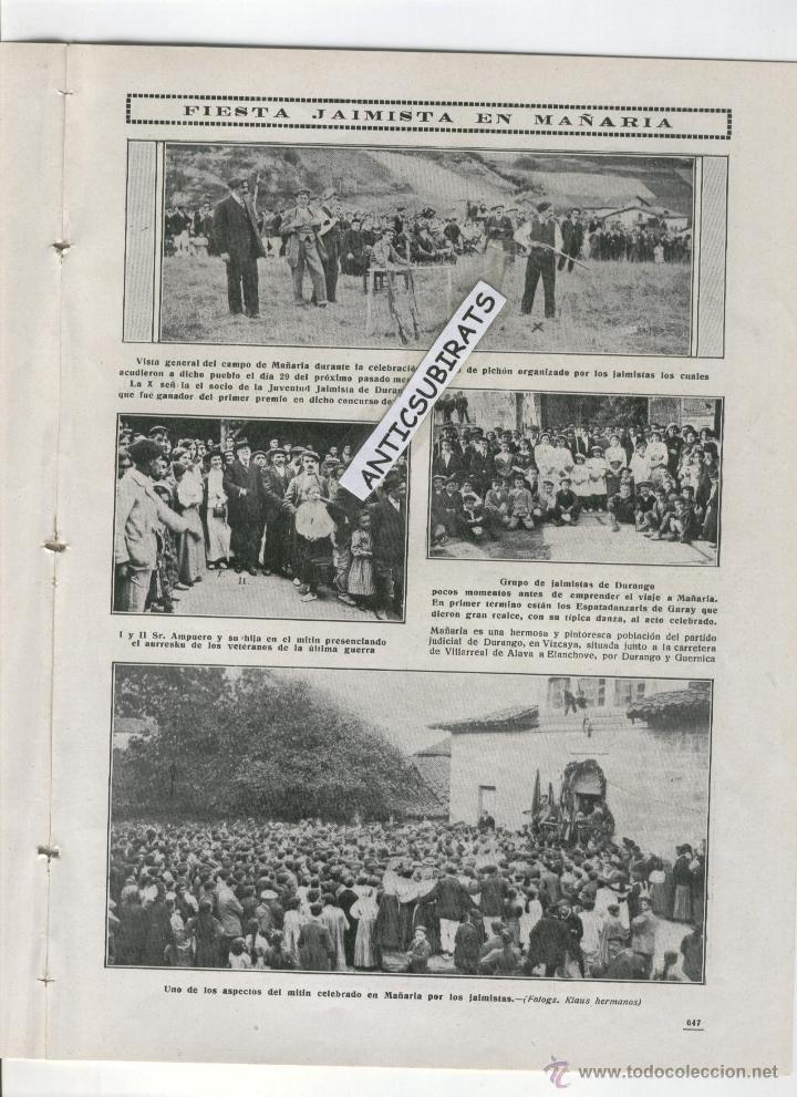 Coleccionismo de Revistas y Peri&oacute;dicos: REVISTA A&Ntilde;O 1912 PREMIA MAR FIESTA EN MA&Ntilde;ARIA VIZCONDE DE EZA  SANTUARIO DE SAN MIGUEL LIRIA LLIRIA