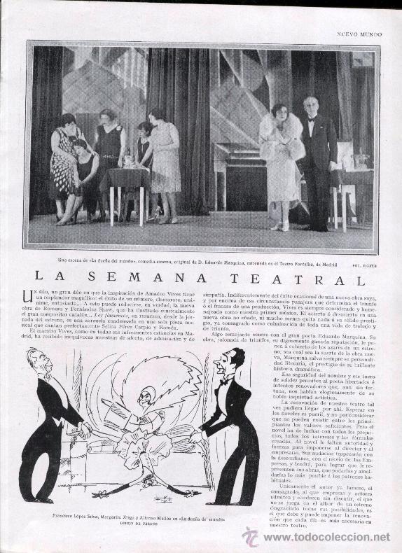 Coleccionismo de Revistas y Peri&oacute;dicos: LA SEMANA TEATRAL *LA DUE&Ntilde;A DEL MUNDO* COMEDIA-CINEMA ORIGINAL DE EDUARDO MARQUINA (1929)