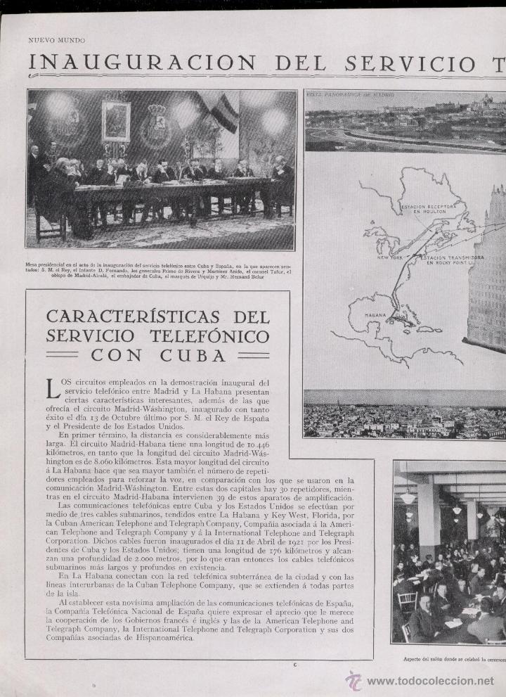 Sammeln von Zeitschriften und Zeitungen: INAUGURACION DEL SERVICIO TELEF. ENTRE ESPA&Ntilde;A Y CUBA (1929)