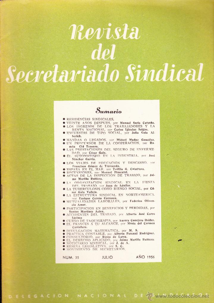 Collectionnisme de Revues et Journaux: REVISTA DEL SECRETARIADO SINDICAL , DELEGACION NACIONAL DE SINDICATOS N&ordm; 35 JULIO 1956.