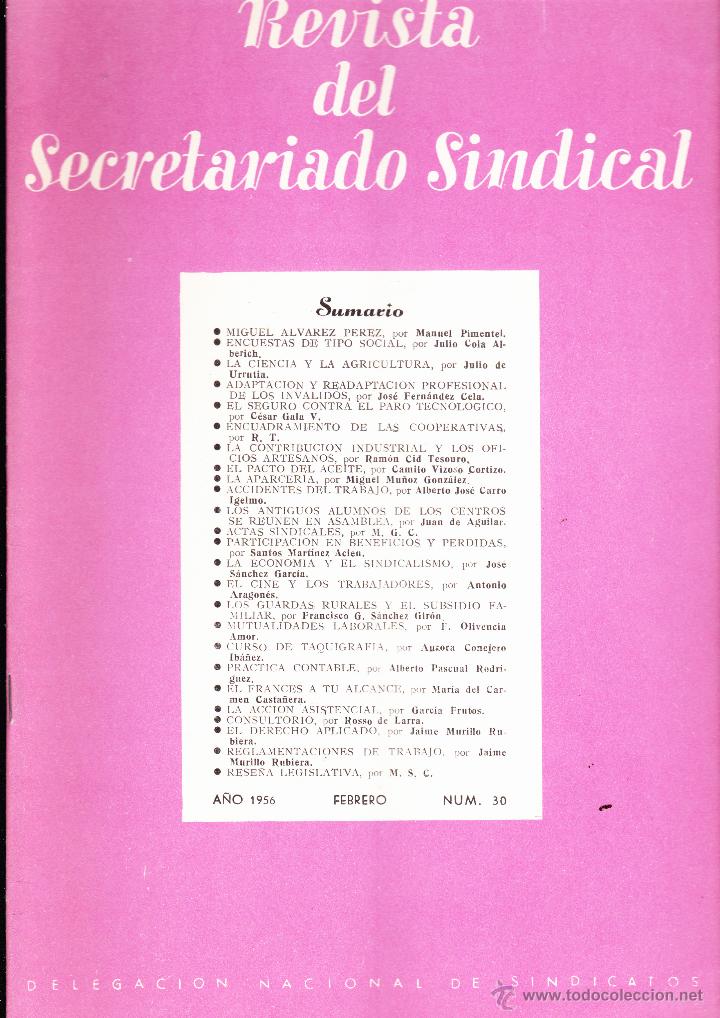 Collectionnisme de Revues et Journaux: REVISTA DEL SECRETARIADO SINDICAL , DELEGACION NACIONAL DE SINDICATOS N&ordm; 30 FEBRERO 1956.