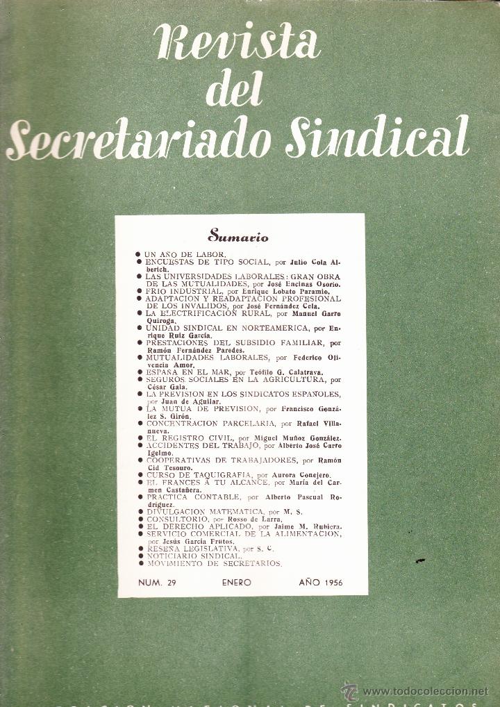 Collectionnisme de Revues et Journaux: REVISTA DEL SECRETARIADO SINDICAL , DELEGACION NACIONAL DE SINDICATOS N&ordm; 29 ENERO 1956.