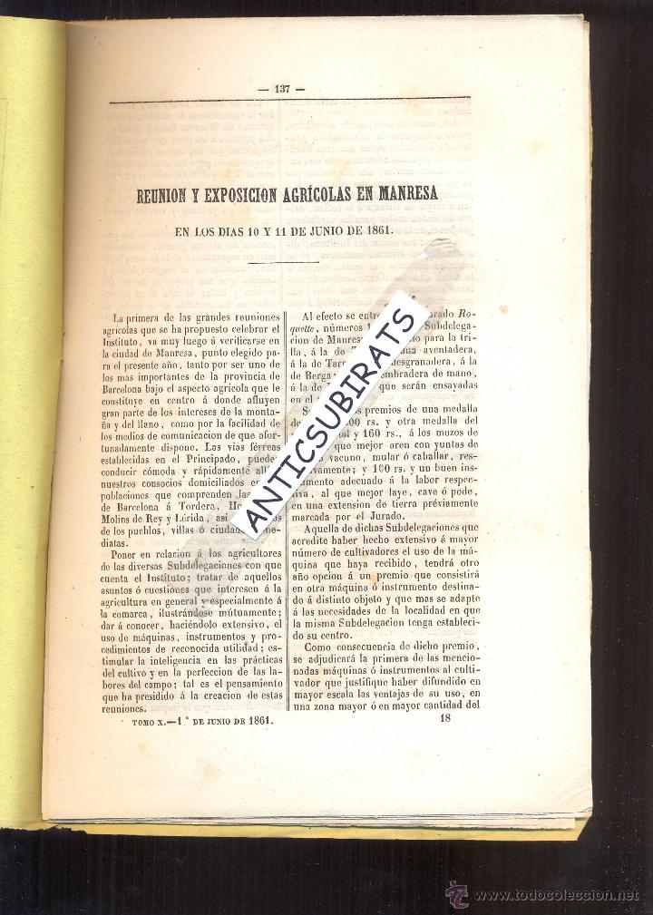 Collection Magazines and Newspapers: REVISTA AGRICOLA A&Ntilde;O 1861 EXPOSICION EN MANRESA   COSECHA DE UVA VINO EN MANRESA BERGA AGRAMUNT