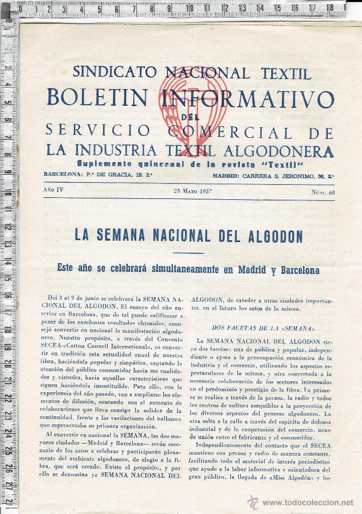 Coleccionismo de revistas y peri&oacute;dicos: BOLETIN INFORMATIVO SINDICATO NACIONAL TEXTIL-SUPLEMENTO QUINCENAL-1957.