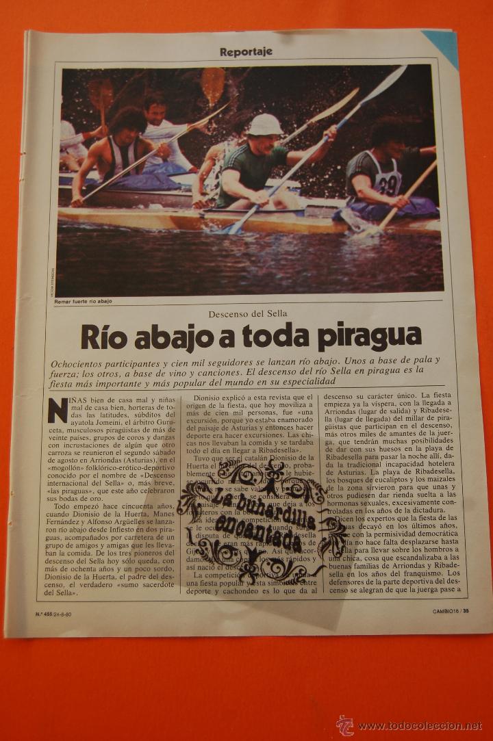 Coleccionismo de revistas y peri&oacute;dicos: ARTICULO 1980 - EL DESCENSO DEL SELLA RIBADESELLA - 3 PAGINAS