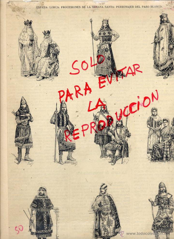 Coleccionismo de Revistas y Peri&oacute;dicos: LORCA 1891 SEMANA SANTA PERSONAJES PASO BLANCO HOJA REVISTA