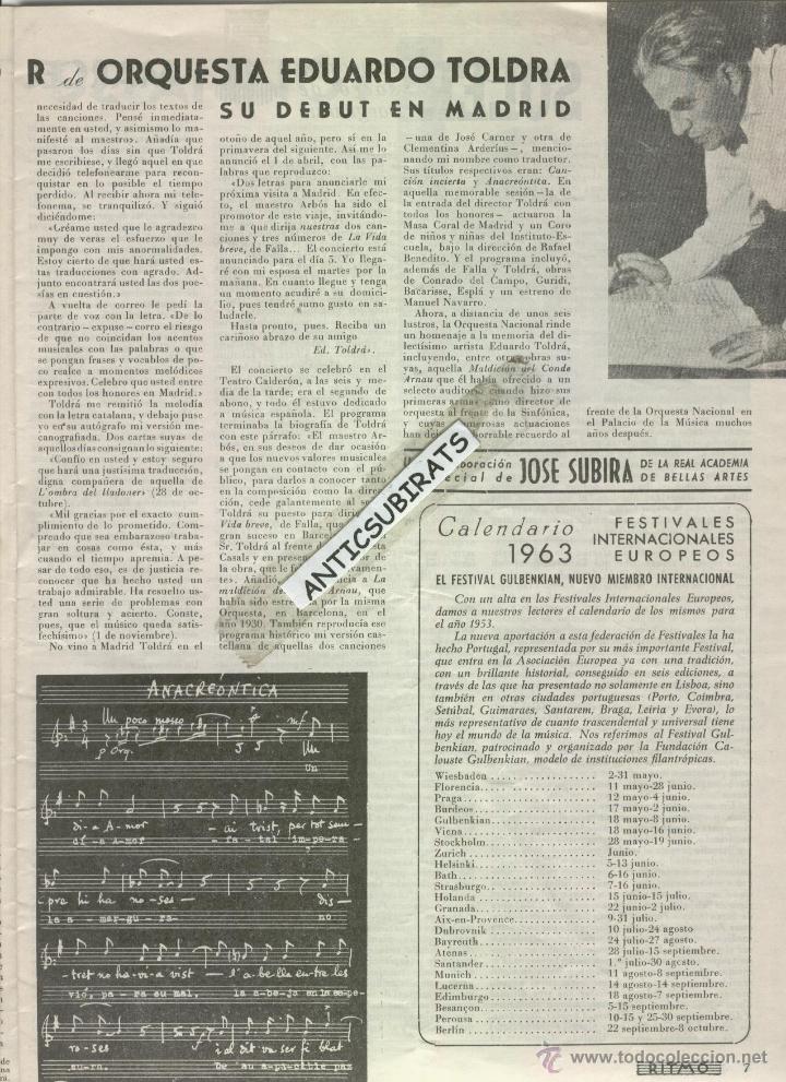 Sammeln von Zeitschriften und Zeitungen: REVISTA A&Ntilde;O 1962 EDUARD TOLDRA DIRECTOR DE ORQUESTA BRAILOWSKY EN BARCELONA EDUARDO CHAVARRI ANDUJAR