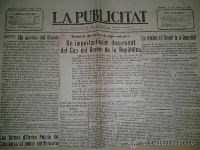 Coleccionismo de Revistas y Peri&oacute;dicos: LA PUBLICITAT 27/2/1937 NOTICIES DE LA GUERRA CIVIL