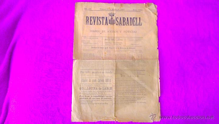 Coleccionismo de Revistas y Peri&oacute;dicos: REVISTA, DIARIO DE SABADELL DE AVISOS Y NOTICIAS 1898, MANUEL RIBOT Y SERRA