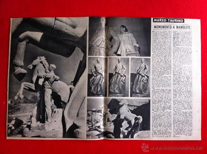 Coleccionismo de revistas y peri&oacute;dicos: HOJA DE PERI&Oacute;DICO (ARRIBA, D&Eacute;CADA DE 1950) MONUMENTO A MANOLETE. TOROS.