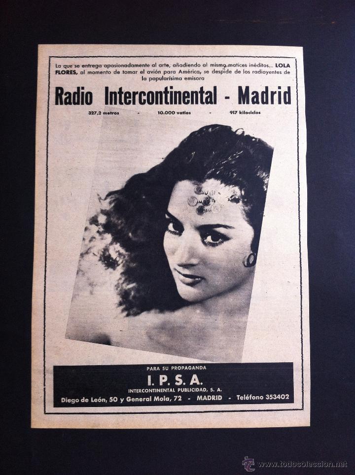 Coleccionismo de revistas y peri&oacute;dicos: HOJA DE REVISTA (D&Eacute;CADA DE 1950) RADIO INTERCONTINENTAL MADRID.  LOLA FLORES