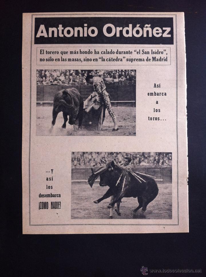 Coleccionismo de revistas y peri&oacute;dicos: HOJA DE LA REVISTA ARRIBA (D&Eacute;CADA 1950) ANTONIO ORDO&Ntilde;EZ. EL TORERO QUE M&Aacute;S HONDO HA CALADO...