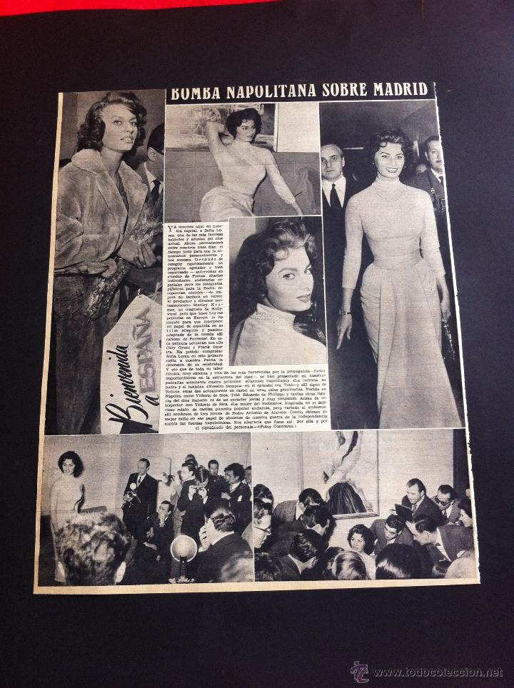 Collection Magazines and Newspapers: HOJA DE  REVISTA (D&Eacute;CADA 1950) BOMBA NAPOLITANA SOBRE MADRID. SOF&Iacute;A LOREN.  MEDIDAS: 37 x 28cm.