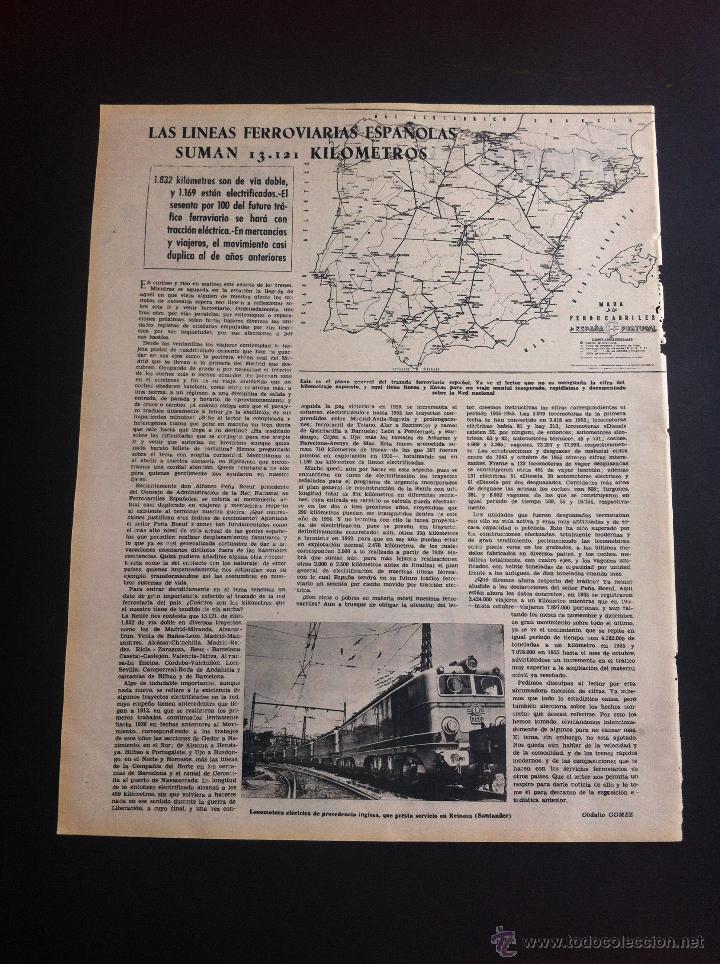 Collezionismo di Riviste e Giornali: HOJA DE  REVISTA (D&Eacute;CADA 1950)  LAS L&Iacute;NEAS FERROVIARIAS ESPA&Ntilde;OLAS SUMAN 13.121 KIL&Oacute;METROS.