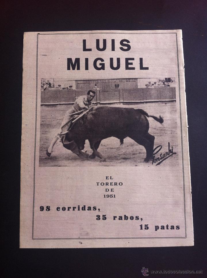 Coleccionismo de Revistas y Peri&oacute;dicos: HOJA DE REVISTA (1951) LUIS MIGUEL, TORERO.  98 CORRIDAS, 35 RABOS, 15 PATAS.   MEDIDAS: 37 x 28cm.