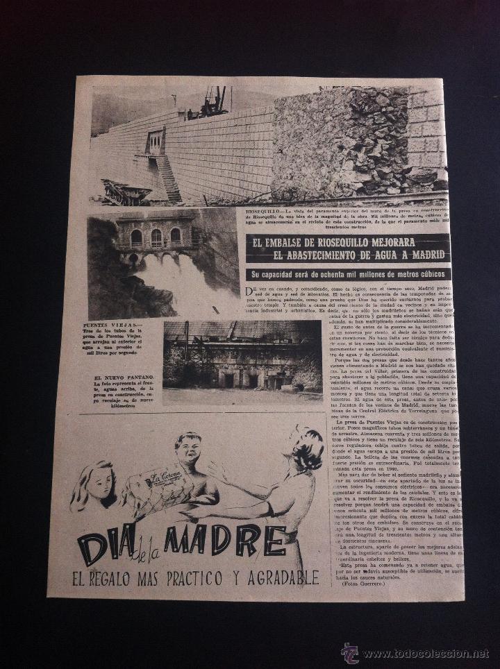 Collezionismo di Riviste e Giornali: HOJA DE REVISTA (D&Eacute;CADA 1950)  EL EMBALSE DE RIOSEQUILLO MEJORAR&Aacute;....   MEDIDAS: 37 x 28cm.