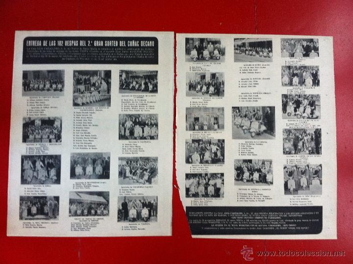 Coleccionismo de Revistas y Peri&oacute;dicos: HOJA DE  REVISTA (D&Eacute;CADA 1950)  ENTREGA DE LAS 102 VESPAS DEL 2&ordm; GRAN SORTEO DEL CO&Ntilde;AC DECANO