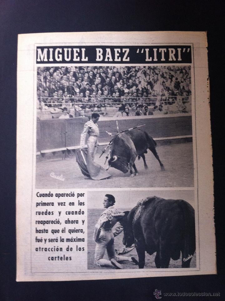 Collezionismo di Riviste e Giornali: HOJA DE REVISTA (D&Eacute;CADA 1950)  MIGUEL BAEZ LITRI, TORERO.   MEDIDAS: 37 x 28cm.