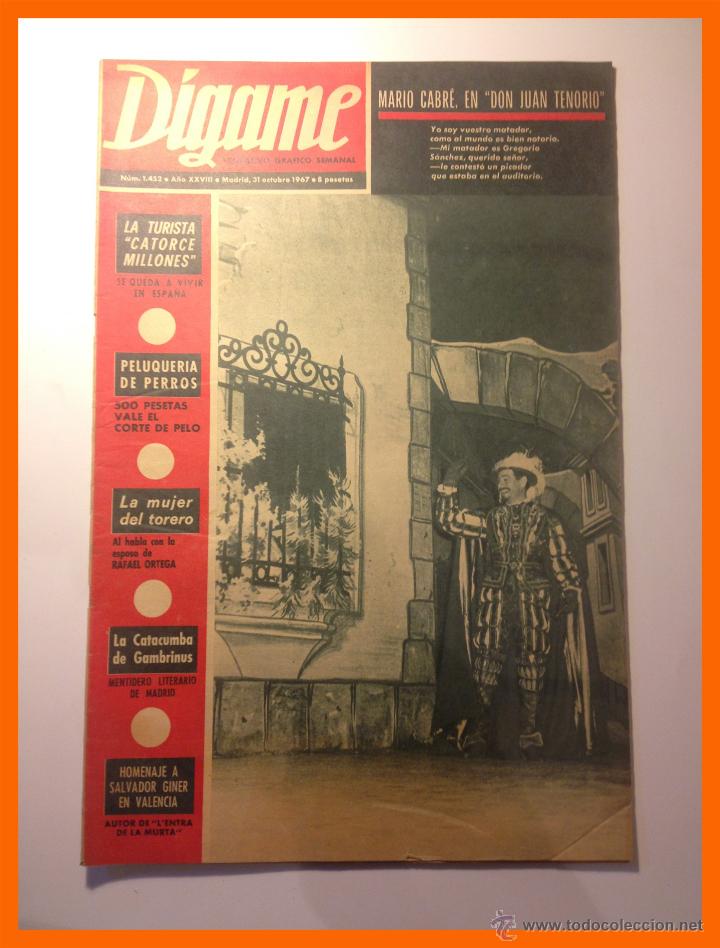 Coleccionismo de Revistas y Peri&oacute;dicos: DIGAME A&ntilde;o XXVIII N&ordm; 1452 - 31 Octubre 1967 - Mario Cabre. Rocio Durcal. Marisa Paredes.
