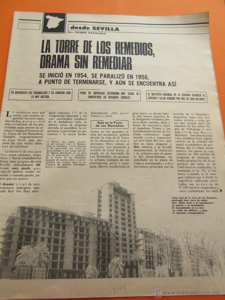 Coleccionismo de Revistas y Peri&oacute;dicos: ARTICULO 1975 - LA TORRE DE LOS REMEDIOS SEVILLA - 4 PAGINAS