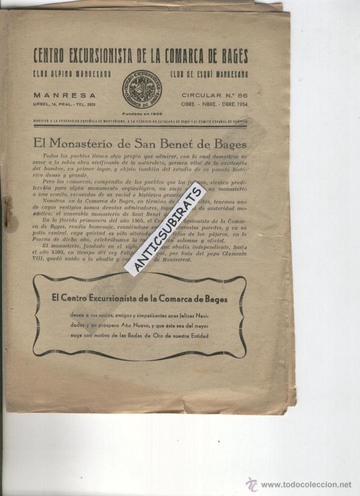 Coleccionismo de revistas y peri&oacute;dicos: BOLETIN A&Ntilde;O 1954 MONESTIR DE  SANT BENET DE BAGES  CLUB ALPINO MANRESANO CLUB DE ESQUI MANRESA