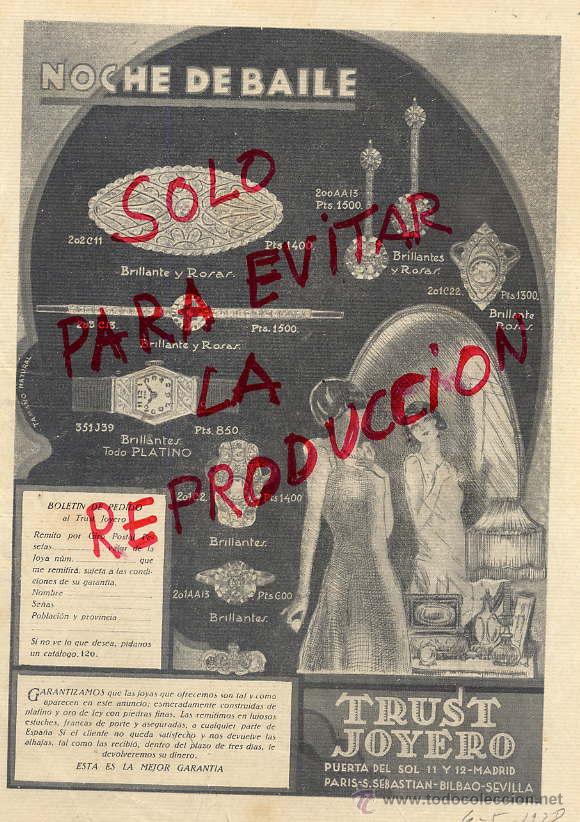 Coleccionismo de Revistas y Peri&oacute;dicos: TRUSTA JOYERO 1928 NOCHE DE BAILE -HOJA REVISTA
