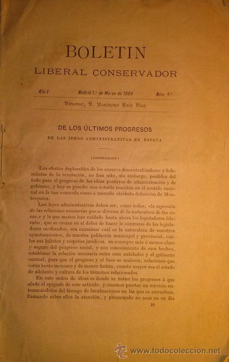 Coleccionismo de Revistas y Peri&oacute;dicos: BOLETIN LIBERAL CONSERVADOR A&Ntilde;O I - NUMERO 4 MADRID 1884