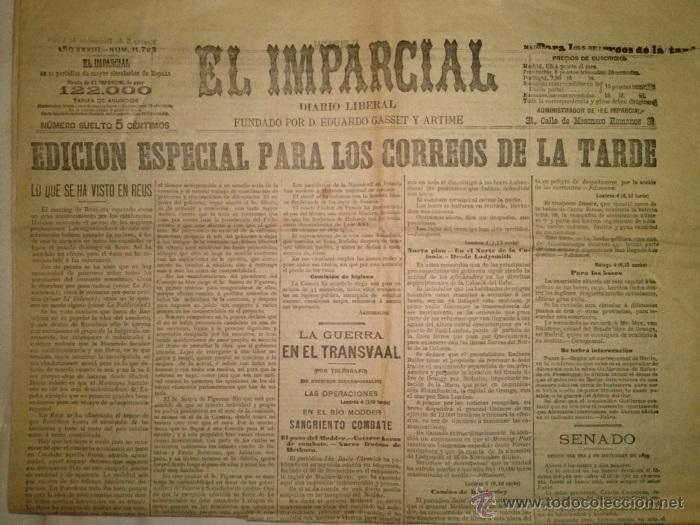 Coleccionismo de revistas y peri&oacute;dicos: EL IMPARCIAL DIARIO LIBERAL A&Ntilde;O XXXIII NUMERO 11.723 DE 5 DE DICIEMBRE DE 1899
