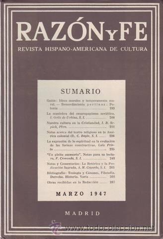 Collection Magazines and Newspapers: RAZON Y FE. Revista Hispano-Americana de Cultura. A&ntilde;o 47, n&ordm; 590, marzo 1947