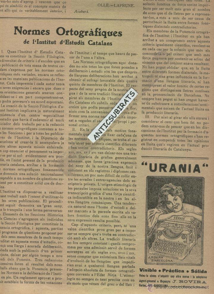 Collectionnisme de Revues et Journaux: REVISTA CATALUNYA ANY 1913 NORMES ORTOGR&Agrave;FIQUES INSTITUT D' ESTUDIS CATALANS POMPEU FABRA