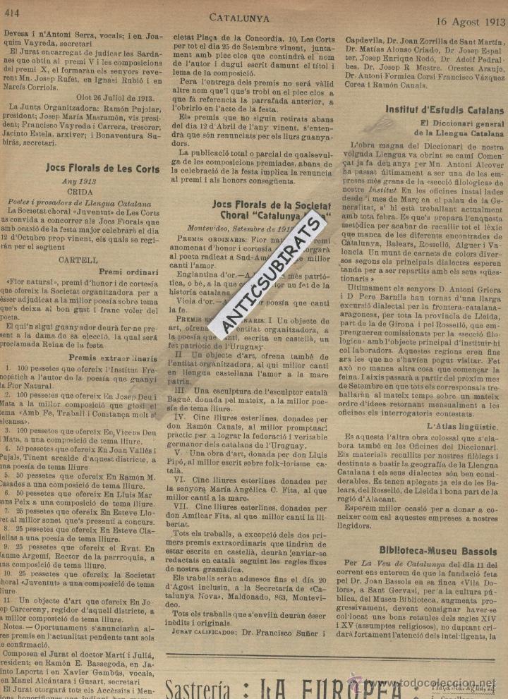 Collezionismo di Riviste e Giornali: REVISTA ANY 1913 DICCIONARI GENERAL DE LA LLENGUA CATALANA INSTITUT D' ESTUDIS CATALANS JOCS CORTS